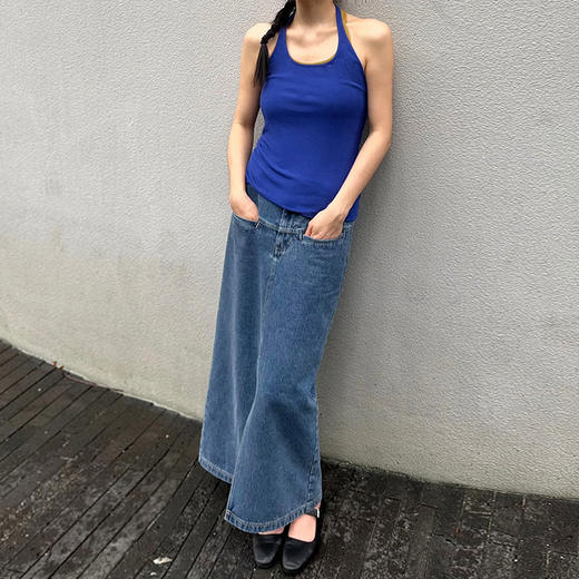 【顺丰包邮】00953 洛诗琳设计感插袋A字版木匠风牛仔半身裙017 商品图2