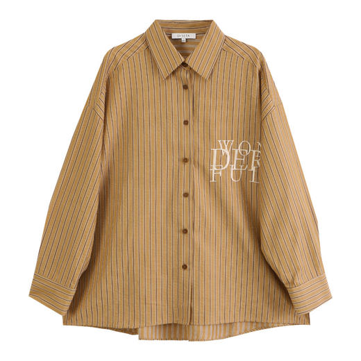 玳莎宽松慵懒风衬衫女2024年秋冬新款时尚叠穿绣花条纹落肩袖上衣  ED31302 商品图4