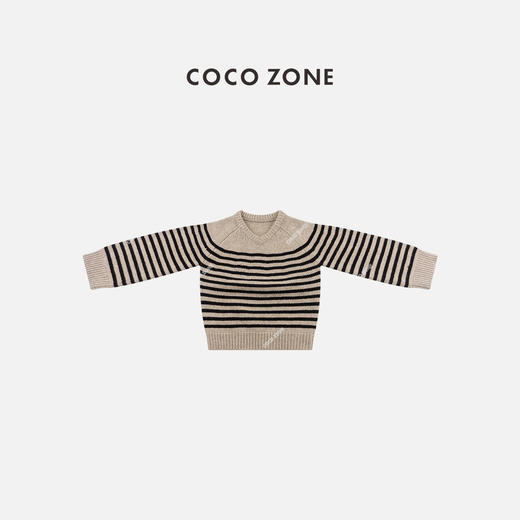 COCO ZONE 100绵羊毛条纹V领针织衫套头上衣CC1C2299 商品图0