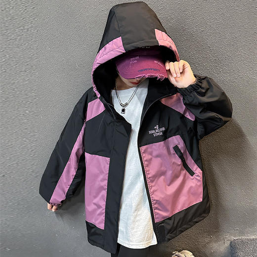 亲子装冲锋衣 中大童青少年春秋冬款连帽夹克外套 防风保暖上衣 商品图2