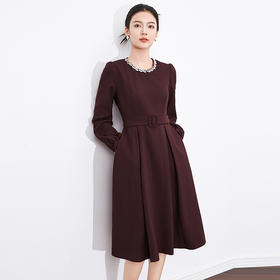 【高货wl】全新升级【铂金会员339/天猫459/差价120】(02538) 洛诗琳高级感法式精奢减龄钉钻长袖收腰显瘦大摆连衣裙