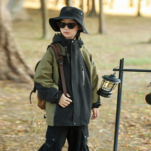 亲子装冲锋衣 中大童青少年春秋冬款连帽夹克外套 防风保暖上衣 商品图6