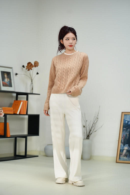 L1【积分兑换】【重磅福利】臣禾 100%山羊绒 E家同款 拼色麻花羊绒衫	JZ244090112  商品图2