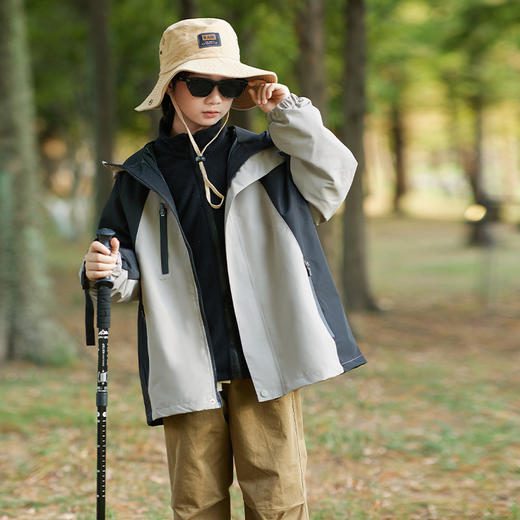 亲子装冲锋衣 中大童青少年春秋冬款连帽夹克外套 防风保暖上衣 商品图7