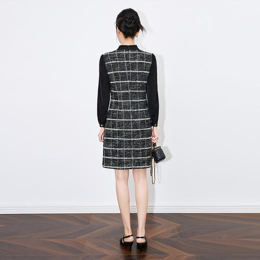 【高货wl】全新升级【铂金会员330/天猫449/差价119】(01822) 洛诗琳秋冬高定纹理感甜美通勤简约交叉V领小香风连衣裙 商品图4