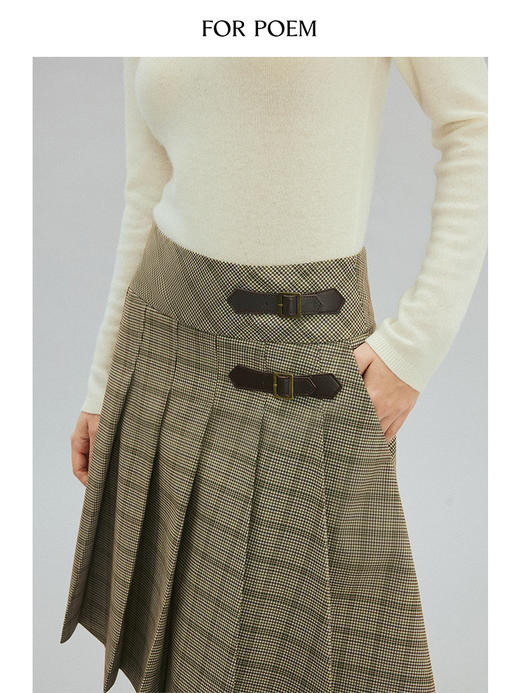 ForPoem 现货 24/FW原创设计复古皮扣袢百褶半身裙 商品图4