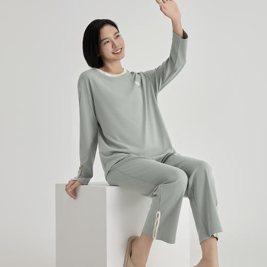 weyo秋冬家居服女舒感棉撞色包扣长袖套服50716 商品图3