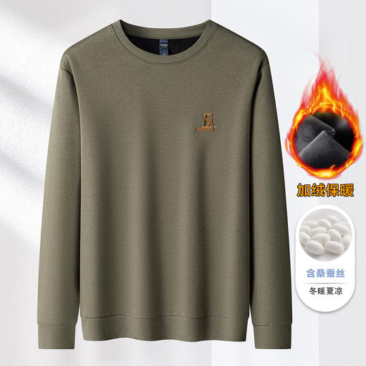 【加绒加厚】含桑蚕丝卫衣男加绒卫衣男绣花胸标男士卫衣男卫衣 商品图2