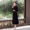 改良复古，黑色长款旗袍QMR-855 商品缩略图0