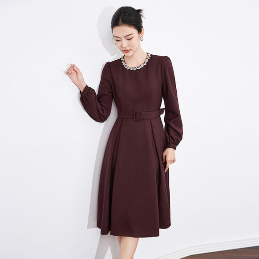 【高货wl】全新升级【铂金会员339/天猫459/差价120】(02538) 洛诗琳高级感法式精奢减龄钉钻长袖收腰显瘦大摆连衣裙 商品图2