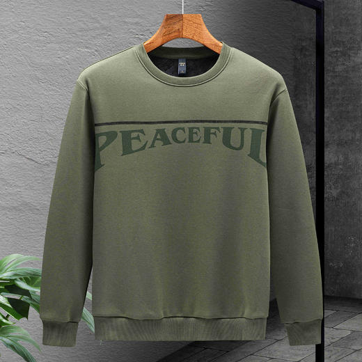 【加绒加厚 蚕丝混纺】罗蒙秋冬男装加绒卫衣男时尚休闲印花字母卫衣男保暖卫衣 商品图2