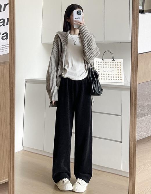 【YW】无忧购雪尼尔麦穗加绒阔腿裤秋冬显瘦高腰休闲直筒休闲裤Z224（截单后3-5天发货） 商品图4