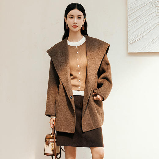 玳莎大翻领双面呢大衣女秋冬新款气质通勤系带羊毛呢外套  ED37307 商品图0
