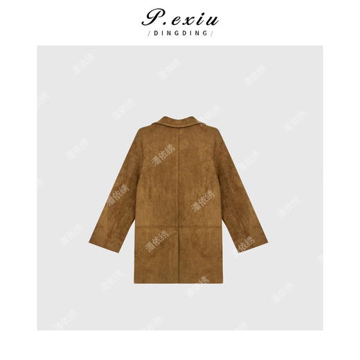 PanYiXiu/潘依绣麂-皮绒松弛老钱风双排扣长袖外套 W-62500 商品图2