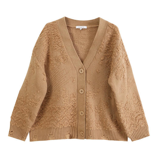 玳莎时髦提花针织开衫女破边设计感宽松小众休闲毛衣2024冬季新款  ED33311 商品图4