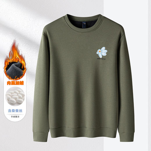 【加绒加厚】罗蒙秋冬男装桑蚕丝混纺加绒保暖卫衣男士加绒套头圆领T恤 商品图2