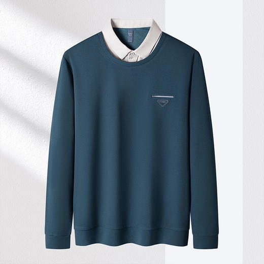 【肌理提花】罗蒙假两件针织衫男长袖衬衫男舒适休闲针织衫男士衬衫秋 商品图5