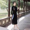改良复古，黑色长款旗袍QMR-855 商品缩略图1