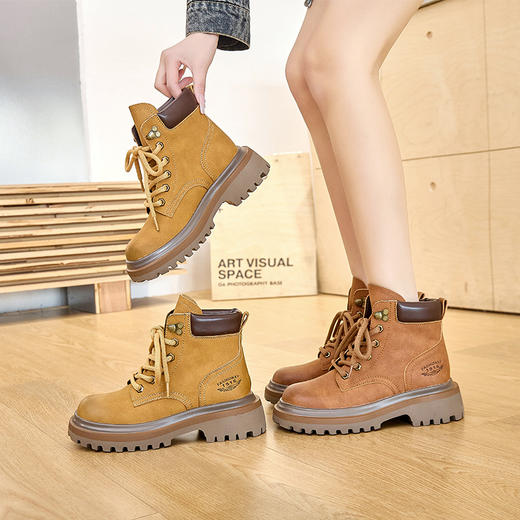 真皮马丁靴女2024春秋新款复古英伦风厚底靴子踢不烂潮街拍大黄靴新款爆款小红书同款 商品图0