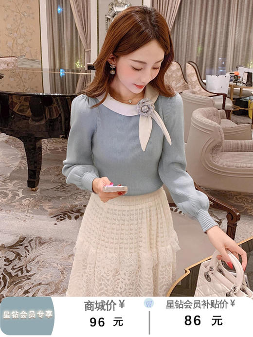 张心子【杜乐丽】miu小香风蝴蝶结系带针织衫女长袖修身上衣春秋 U2409030 商品图0