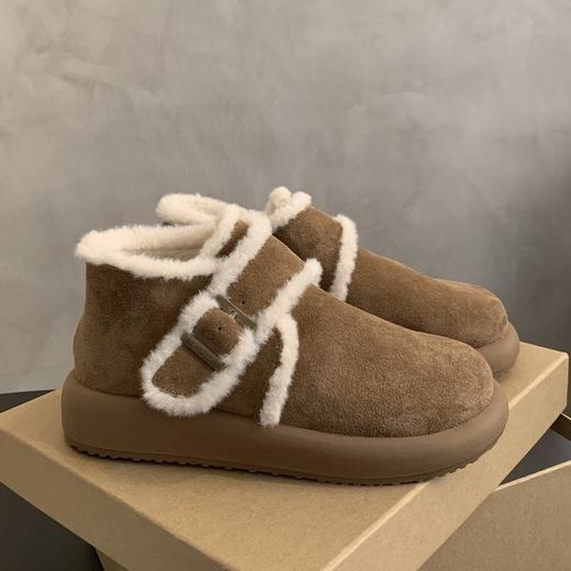 复古厚底磨砂皮棕色加绒博肯鞋毛毛鞋女鞋外穿春夏保暖棉鞋雪地靴新款爆款小红书同款 商品图1