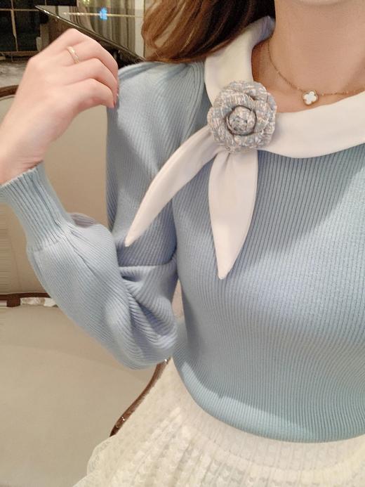 张心子【杜乐丽】miu小香风蝴蝶结系带针织衫女长袖修身上衣春秋 U2409030 商品图2