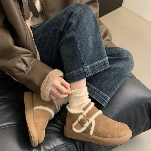 复古厚底磨砂皮棕色加绒博肯鞋毛毛鞋女鞋外穿春夏保暖棉鞋雪地靴新款爆款小红书同款 商品图0
