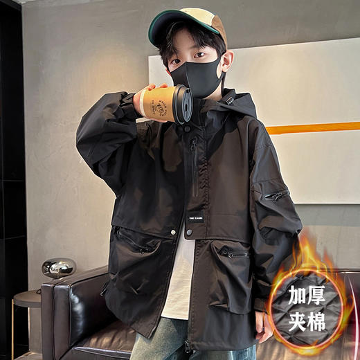 亲子装冲锋衣 中大童青少年春秋冬款连帽夹克外套 防风保暖上衣 商品图12