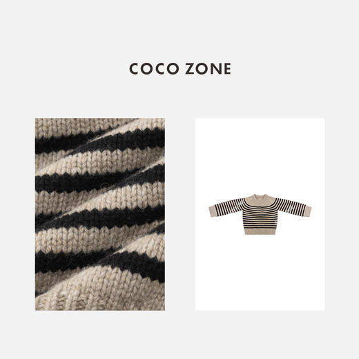 COCO ZONE 100绵羊毛条纹V领针织衫套头上衣CC1C2299 商品图2