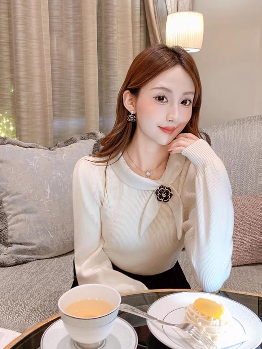 张心子【杜乐丽】miu小香风蝴蝶结系带针织衫女长袖修身上衣春秋 U2409030 商品图3