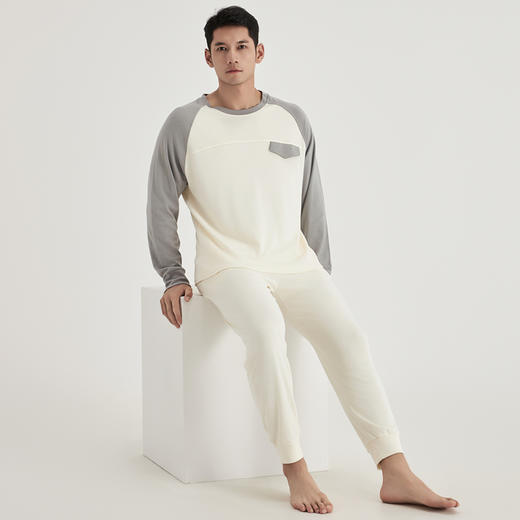 weyo秋冬家居服男款舒感棉口袋盖撞色家居服套装52708 商品图3