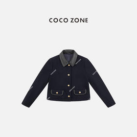 COCO ZONE 时尚撞色翻领毛呢外套简约长袖上衣CC2C2249