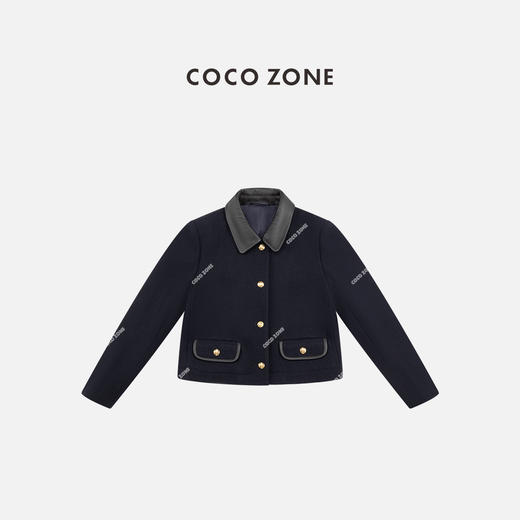 COCO ZONE 时尚撞色翻领毛呢外套简约长袖上衣CC2C2249 商品图0