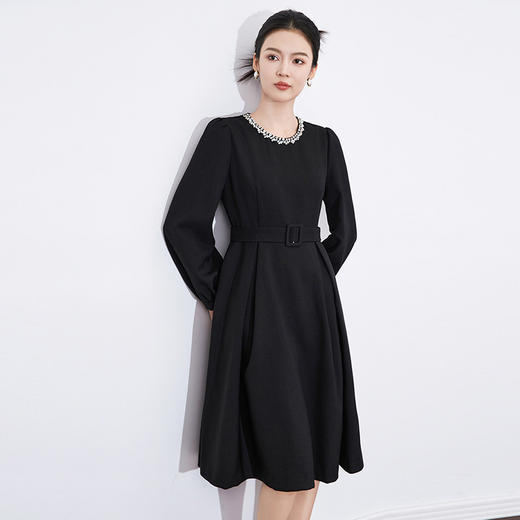 【高货wl】全新升级【铂金会员339/天猫459/差价120】(02538) 洛诗琳高级感法式精奢减龄钉钻长袖收腰显瘦大摆连衣裙 商品图3