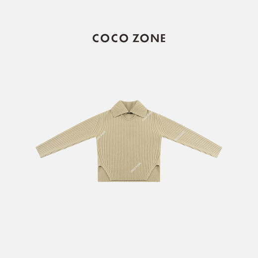 COCO ZONE 秋冬竖条翻领针织衫简约百搭上衣CC1D2423 商品图0