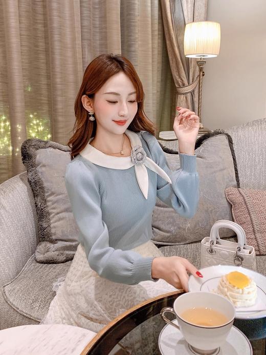 张心子【杜乐丽】miu小香风蝴蝶结系带针织衫女长袖修身上衣春秋 U2409030 商品图4