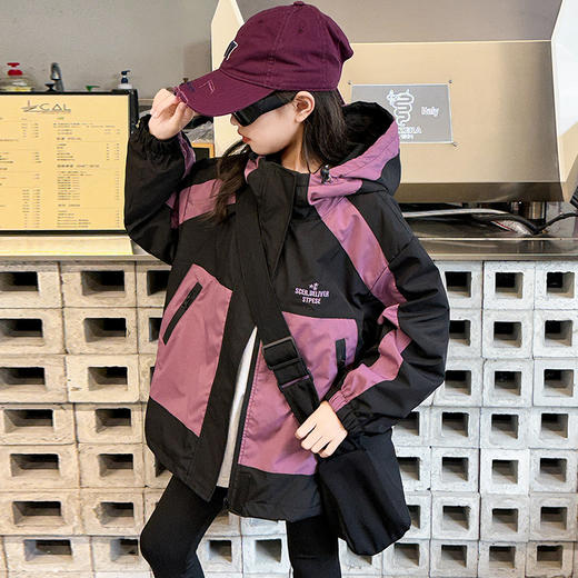 亲子装冲锋衣 中大童青少年春秋冬款连帽夹克外套 防风保暖上衣 商品图3