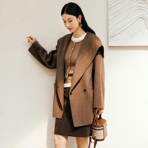 玳莎大翻领双面呢大衣女秋冬新款气质通勤系带羊毛呢外套  ED37307 商品图1