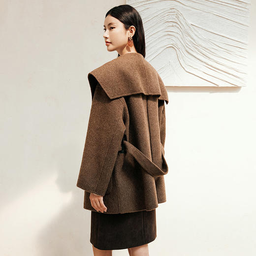 玳莎大翻领双面呢大衣女秋冬新款气质通勤系带羊毛呢外套  ED37307 商品图3