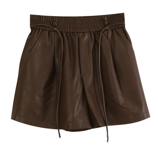 玳莎松紧腰仿皮短裤女2024年冬季新款百搭复古显瘦A字阔腿裤子  ED36102 商品图4