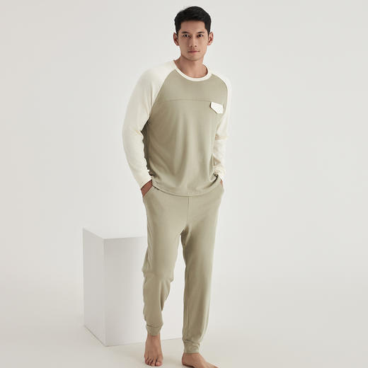 weyo秋冬家居服男款舒感棉口袋盖撞色家居服套装52708 商品图1