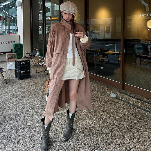 【顺丰包邮】01302 洛诗琳高级感英伦风纸感肌理廓形风衣外套422 商品图1