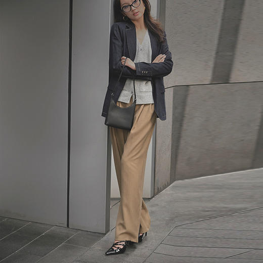 【顺丰包邮】01605 洛诗琳腰带西装直筒麻感纹理宽松显瘦西裤4334 商品图1