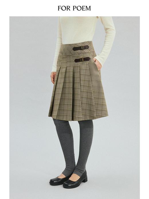 ForPoem 现货 24/FW原创设计复古皮扣袢百褶半身裙 商品图1