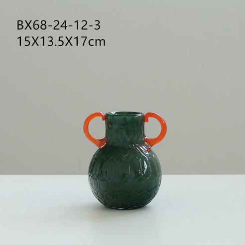 轻奢风双耳磁粉手工双色花纹大肚瓶餐桌玄关软装台面装饰彩色花瓶 商品图4