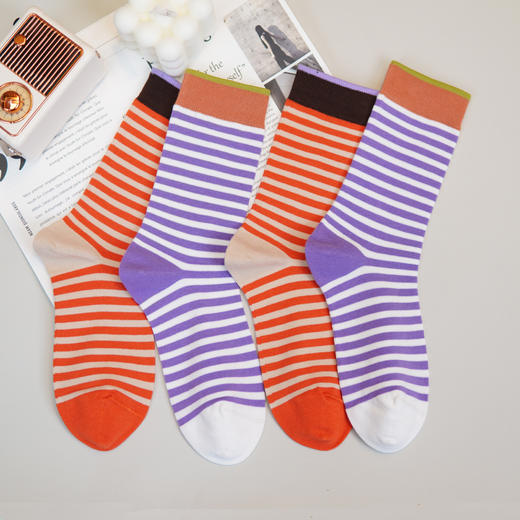 【59元3双】【1双装】女丨条纹简约个性中筒袜子女士ins休闲百搭女袜棉袜子【2412520】 商品图1