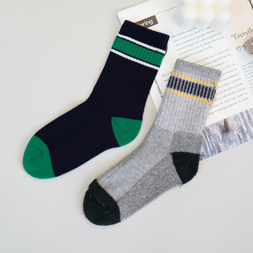 童【6双6折 2双装】丨儿童半毛圈袜子中长筒棉袜条纹棉袜毛圈袜子5-7岁【2423701】 商品图1