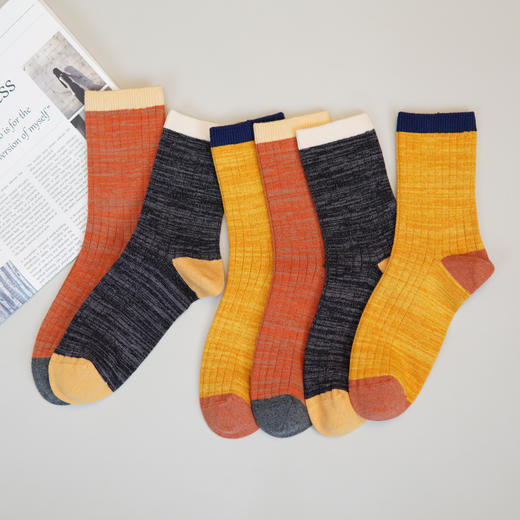 女【6双6折 2双装】丨四季袜子女舒适双针中筒袜棉袜子透气吸汗拼色女袜【2422215】 商品图0