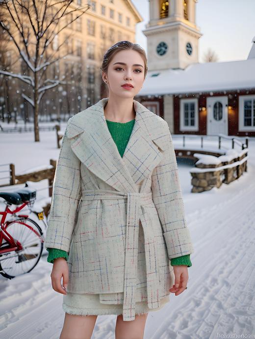 翻袖口大翻领双面手工中长腰带大衣 商品图0