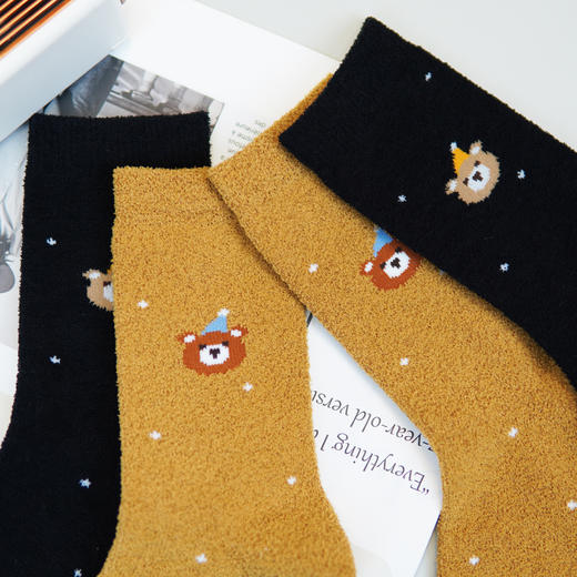 女【6双6折 2双装】丨女士半边绒家居袜子秋冬厚袜点点小熊中筒棉袜女袜子【2422702】 商品图4